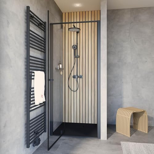 Schulte porte pivotante en niche 80 x 200 cm, noir, 20 cm décalage l'ouverte de la porte, verre de sécurité 6 mm transparent autolevant, réversible, montage gauche droite, réglage 77.0-80.0