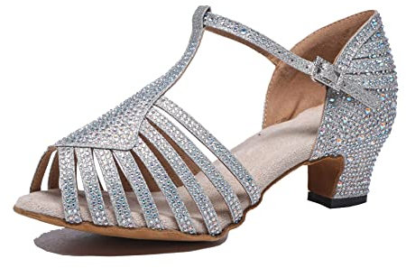 Miyoopark Damen Latein Tanzschuhe mit Strass Braut Hochzeit Party Schuhe L558 Silber 5cm Absatz EU 39