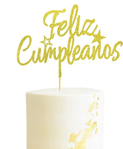 Arthsdite Feliz Cumpleaños Tortenaufsatz – Spanische Feliz Cumpleaños Kuchendekoration, Happy Birthday Tortenaufsatz, Fiesta Thema Party Dekoration Supplies – Gold Glitter