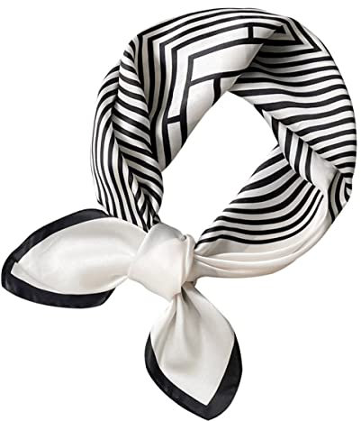 ACMEDE Damenschal Satin Seidenschal Seidentuch Schwarzer und Weißer Geometrisch Gestreifter Bandana Halstuch Kopftuch Schal 70 x 70 cm Bunte Elegante Schal Tuch Geschenk für Frauen Mädchen
