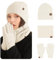 MARUKO Mütze Schal Handschuhe Damen Set Winter Warm Beanie Mütze Touchscreen Handschuhe und Schal Set mit Fleecefutter Wintermütze Winterschal Winterhandschuhe (Beige)