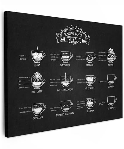 MuchoWow© Wandbilder Schlafzimmer Home Deko Wohnung Bild Wohnzimmer | 40x30 cm - Fotoleinwand Wand Bilder Leinwand Wall Decor Kaffee - Cappuccino - Schwarz und weiß - Küche - Espresso