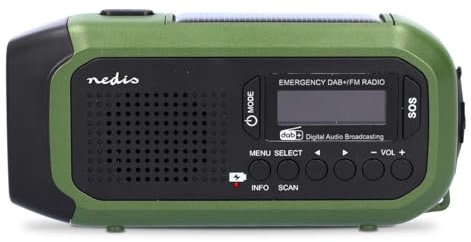 NEDIS Portable Emergency DAB+/FM Wind Up Radio with Solar Panel & Hand Crank, with 2500mAh Rechargeable USB Power Bank, LED Torch & SOS Alarm, for Camping, Hiking & Outdoor
