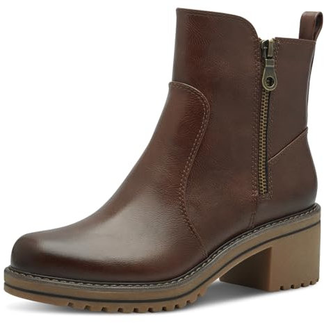 MARCO TOZZI Damen Stiefeletten mit Absatz Vegan mit Reißverschluss, Braun (Chestnut), 39 EU