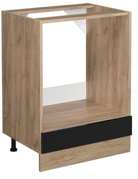 Vicco Herdumbauschrank R-Line, Schwarz Hochglanz/Goldkraft Eiche, 60 cm, AP Eiche