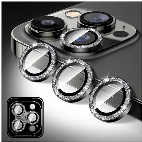 Kucheed Bling Camera Lens Protector for iPhone 12 Pro, Glitter 9H Tempered Glass Camera Cover Film Stickers, Sparkling Automatic Alignment Individual Metal Rings Phone Accessories