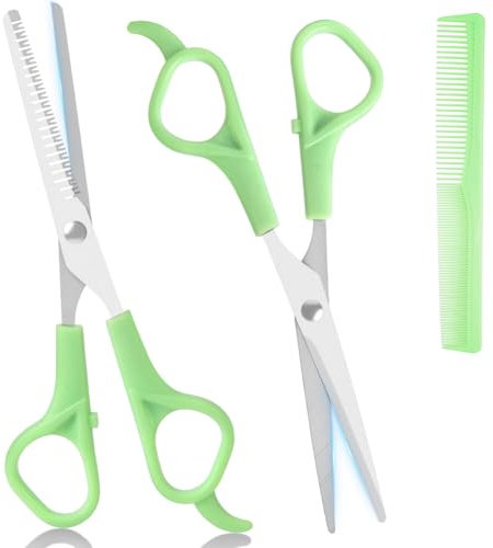 LOPHE Haarschneideschere, 3Pcs Schere Haare Schneiden Haarschere Set, Effilierschere mit Kamm, Hair Cutting Scissors für Bartschere Haarscherer Salon Haarschnitt zu Hause, Grün