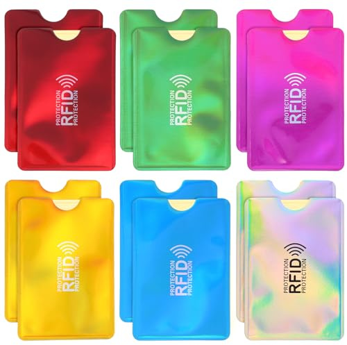 Set di 12 custodie per carte con blocco RFID, protezione antifurto di identità, protezione per carte di credito, custodia con blocco RFID, design sottile in alluminio impermeabile (6 colori, 2 paia