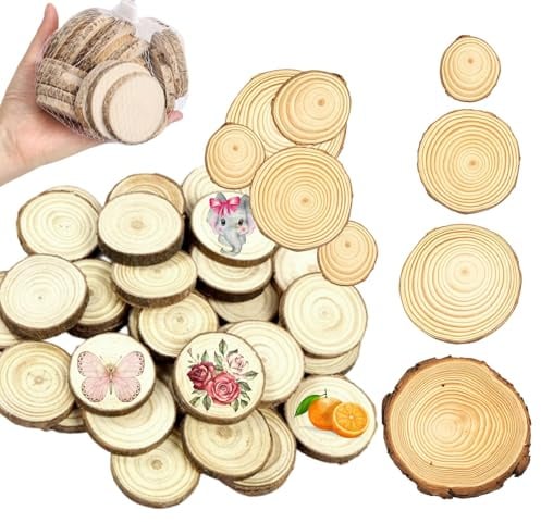 75 Stück Holzscheiben zum Basteln, DIY Holz zum Basteln, Holzscheiben 5cm, Baumscheiben für Weihnachtsdekoration, Hochzeit und Kinderhandwerk, 2-5 cm Größenmix