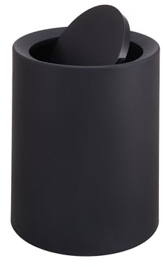 Relaxdays Mülleimer, 13 Liter, Schwingdeckel, Inneneimer, Matter Kunststoff, runder Abfalleimer für Bad & Küche, schwarz