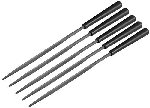 sourcing map 5Pcs Second Cut Steel Triangular Needle File with Plastic Handle, 3mm x 140mm