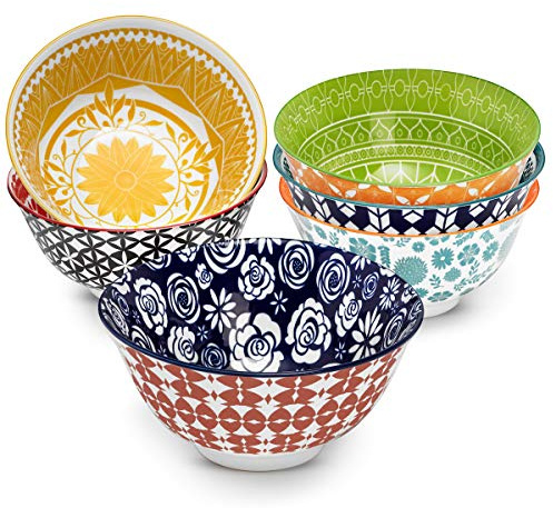 Annovero Cereal Bowls Large Porcelain Bowls Perfect for Cereal, Soup or Pasta, Microwave and Dishwasher Safe 6 Set of 6 Colourful Patterns | Handheld Sewing Machine