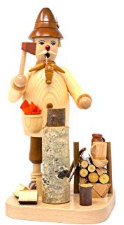 Drechslerei Friedbert Uhlig, Räuchermännchen Nr. 048/H, Holzhacker, Natur, 25 cm hoch, aus regionalem Holz gedrechselt, echte Handarbeit aus dem Erzgebirge, Weihnachten, Holzkunst, Echtholz