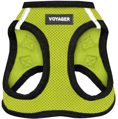 Voyager Step-In Air Hundegeschirr, Allwetter-Netzgewebe, reflektierend, kein Ziehen, kleine, mittelgroße Hunde, Katzen, mit Klettverschluss, Schnalle, Doppel-D-Ringe, Limettengrün/Schwarzer Rand S