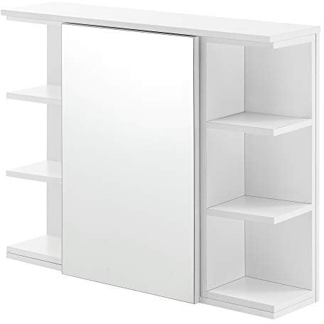 [en.casa] Badezimmer-Wandschrank 64 x 80 x 20 cm Spiegelschrank mit Tür und 3-3 Ablagen Hängeschrank Spanplatte Weiß