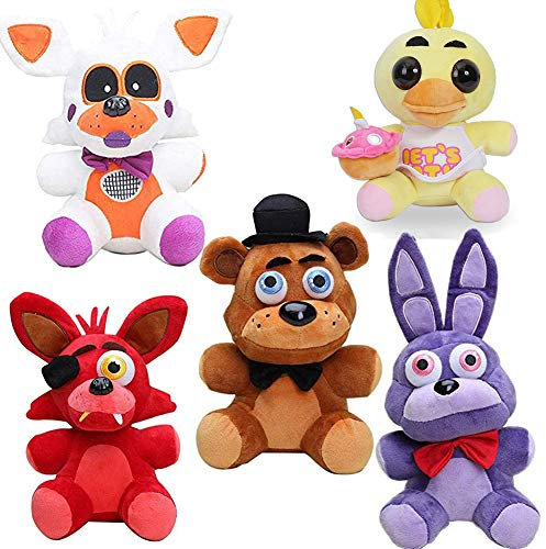 Zhongkaihua Lolbit + Chica + Foxy the Pirate + Fazbear + Nightmare Bonnie Set Five Nights Game Plush Set Fnaf Plushies Fnaf Toys Sister Location for Kids Christmas New Year Birthday Gift