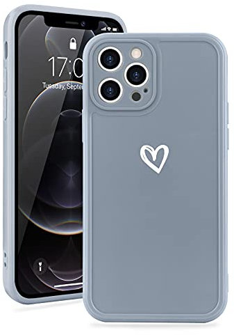 Micoden for iPhone 12 Pro Max Case Cute Girls Silicone Shockproof Protective Bumper Phone Cases with Love Heart Pattern Design Cover for iPhone 12 Pro Max Grey