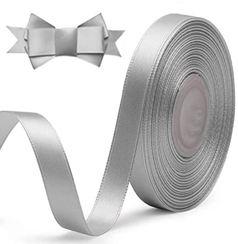 MacroHu Satinband Geschenkband-1CMx23M DIY Creative Weihnacht Schleifenband-Dekoband Stoffband für Hochzeit,Party Deko,Blumensträuße,Taufe und Geburtstagsgeschenke-mit Dekorative Schleife(Grau)