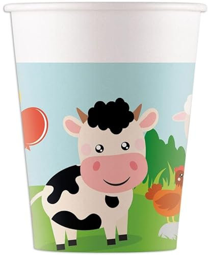 Procos - Vasos de papel FSC Animales Granja Farm Party (200 ml), 8 unidades, multicolor, 94175