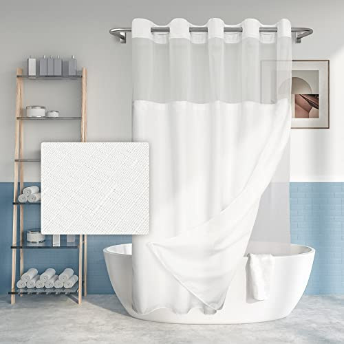 River Dream Long Shower Curtain Hookless Textured with PEVA Liner 71 x 80 Hotel Style with Sheer Window, Fabric Curtain and Waterproof Lining, White, 71 x 80.3 cm 0