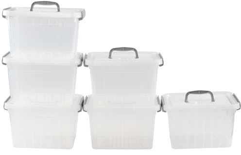 Saedy 6 L Small Lidded Storage Box, 6 Pack Plastic Latch Storage Container Box, F