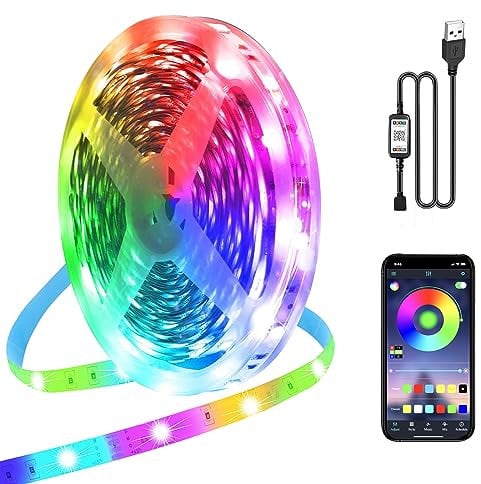 LED Strip Lights 10m, USB RGB Music Sync Color Changing, Bluetooth Led Lights with Smart App, USB Powered, Led Lights for Bedroom Room Lighting Flexible Home Decoration Bar Party Wedding