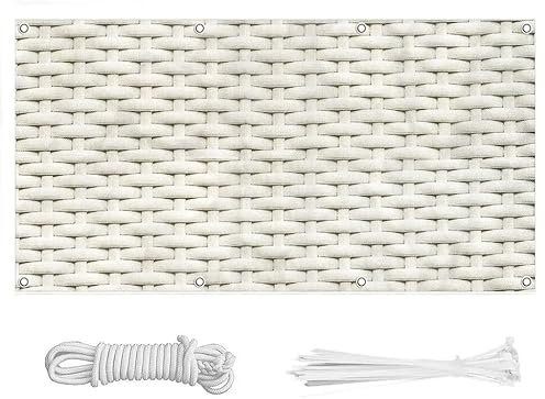 HERILIOS Balkon Sichtschutz, Balkonabdeckung 220 g/m² Innen Balkonverkleidung UV-Schutz (210Größen&21Farben) Ohne Bohren mit Ösen Kabelbinder & Kordel , Rattan Muster 50X200CM