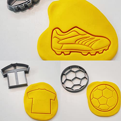 T3D Cookie Cutters Soccer 3 pcs Set, Ball, Shoe and Football Shirt Cookie Cutter, Suitable for Cakes Biscuit and Fondant Cookie Mold for Homemade Treats