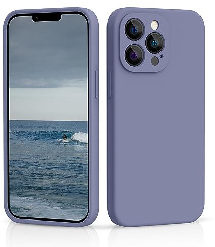 CALOOP Slim-Fit for iPhone 13 Pro Max Case,Skin Soft Liquid Silicone,Sturdy Hard Frame Shockproof Cover with Anti-Scratch Microfiber Lining,Full Protection for Screen and Lens, 6.7 inch(Lavender Gray)