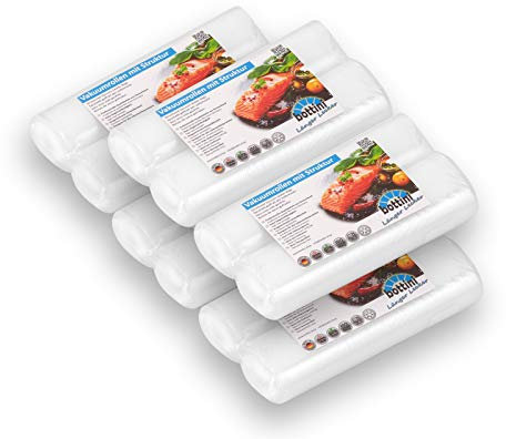 10 x BOTTINI Vakuumrollen goffriert 20x600 cm, PREMIUM Folienbeutel, Sous Vide, für jedes Folienschweißgerät u. Vakuumiergerät, Folienrollen für Lebensmittel
