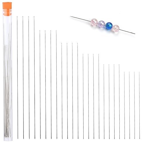 24 Stück Perlennadeln, 6 Größen, Lange Gerade Perlennadeln, Nähnadeln, Perlennadeln, Edelstahl-Handnähnadeln mit Nadelflasche für DIY-Perlenhandwerk und Schmuckherstellung