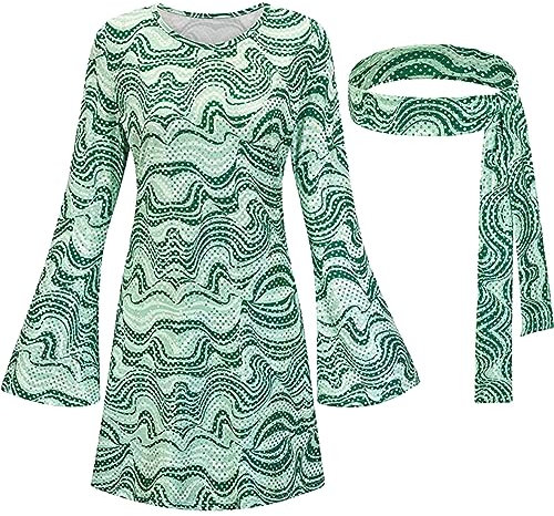 Fulidngzg Hippie kostüm Damen 70er Jahre Bekleidung Damen Kleid 60er 70er Hippie Kleidung Damen Accessoires Disco Outfit Kostüm Damen Mädchen 70er Mode Damen Faschingskostüme für Karneval Party