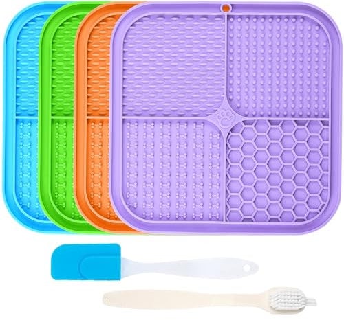 Licky Mats for Dogs and Cats, Premium Lick Mats with Suction Cups for Dog Anxiety Relief, Dog Licking Mat for Bathing, Grooming and Training (Blue, Green, Orange and Purple, Large)