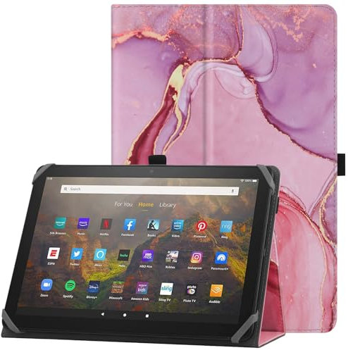 HoYiXi Universal Case for 10-11 inch Tablet Fire Max 11 2023 Release with Stand Folio and Hand Strap Protective Cover for 10”-11” Samsung Lenovo TECLAST Android Tablet - Pink Marble