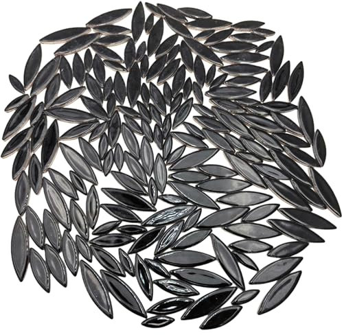 Blatt Blütenblatt Keramik Mosaik Fliesen zum Basteln, 500g Unregelmäßige Mosaikteile, DIY Herstellung Steine für Handwerk Hobby Kunst Wanddekoration (Schwarz)