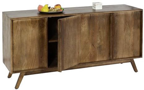 Sideboard HWC-L96, Kommode Schrank Anrichte, 4 Fächer und 4 Regalböden, Massiv-Holz Mango 72x146x43cm MVG, Natur