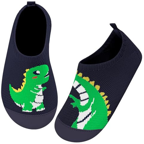 Kyopp Hausschuhe Kinder für Junge mädchen Atmungsaktive Hüttenschuhe Barfußschuhe Kinder Rutschfest Pantoffeln (Grüne Dinosaurier 28/29EU)