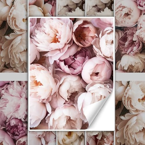 GRAZDesign Fliesenaufkleber Bad & Küche Blumen Muster Pionen Rosa, Klebefliesen selbstklebend - 20x25cm / 30 Stück