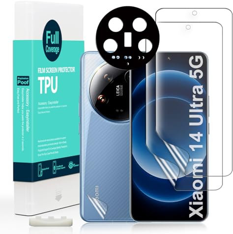 Ibywind 2 Pezzi Pellicola Protettiva per Xiaomi 14 Ultra 5G 6,73+1 Protettore Len Della fotocamera+1 Pellicola Posteriore,Pellicola TPU Flessibile,Senza Bolle