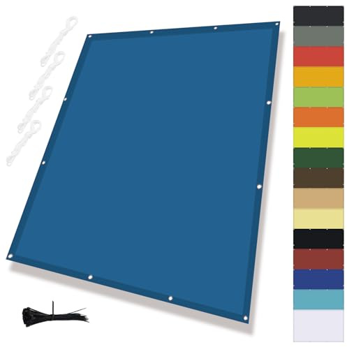 MENGH Sonnenschirm Segel,Balkonverkleidung mit Seil,Sonnensegel Wasserdicht Rechteck,PES Polyester ReißFest Wetterfestfür Gartenanlagen, Camping und Freizeit Blau 3x4m