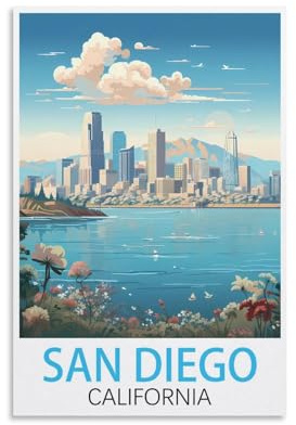 HSAYYIII San Diego California Vintage-Reiseposter, 30 x 45 cm, Leinwand-Kunst, Poster und Wandkunst, Bild, Druck, Schlafzimmer-Dekor