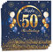 MORAINJAY 50 Geburtstag Papierserviette,20 Stück Blau mit Gold Geburtstagsservietten für Mann Frau 50 Geburtstag Party,16.5cm Quadrat Servietten für 50. Party Deko
