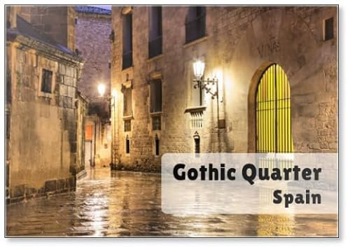 Imán para frigorífico del Barrio Gótico de Barcelona en condiciones de clima húmedo