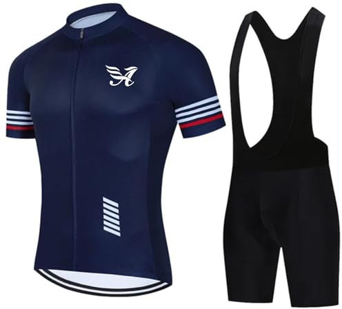 Pro Team 2024 Radtrikot Set für Herren, Sommer, Mountainbike-Jersey und Trägerhose mit 9D-Polsterung, Gel, atmungsaktiv, für Outdoor-Sportarten, Marineblau 1, XL