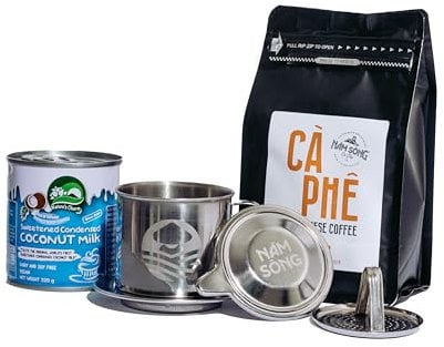 Nam Song Vietnamese Phin Filter Coffee Maker Set with Coconut Condensed Milk