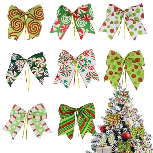 Christmas Bows Decorations Red Green Bows 8 Pcs Large Bows Tie Bows Xmas Wreaths Bows Christmas Tree Bows Christmas Decorative Bows New Year Festival for Xmas Tree Decorations Gift Decor A88SHDJ