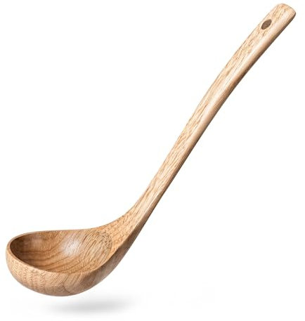 Hefild Wooden Soup Ladle, Long Handle 2 oz Deep Soup Ladle Utensil for Serving & Cooking, Schima Wooden Spoons for Soup - Wood Soup Ladle, Natural and Sustainable