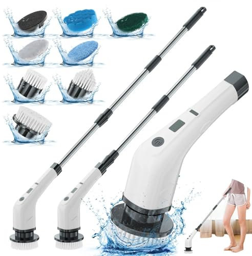 Lavasciuga elettrica rotante, 2 velocità regolabili con 8 testine sostituibili, Lavapavimenti per doccia con manico regolabile e rimovibile, Pulizia profonda per bagno e cucina, per pavimento, bagno,