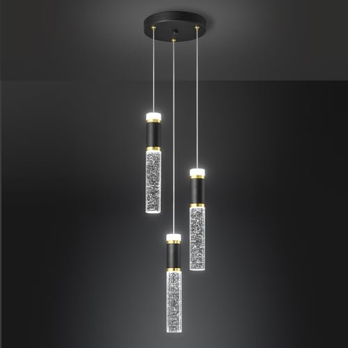 ZPBSJ Moderne Schwarz-Gold-Hängeleuchten Kücheninsel, dimmbare LED-Hängeleuchten Bubble Crystal Pendelleuchte, Pendelleuchten für Kücheninsel Esszimmer (3-Licht)