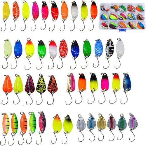 45 Stück Forellenköder, Spoons Forelle Set, Spinner Angeln Angelzubehör 2g / 2.5g / 3g / 3.2g / 3.5g / 5g, Angelköder, Blinker Forellen Köder mit Box für Hecht, Zander, Barsch, Forelle